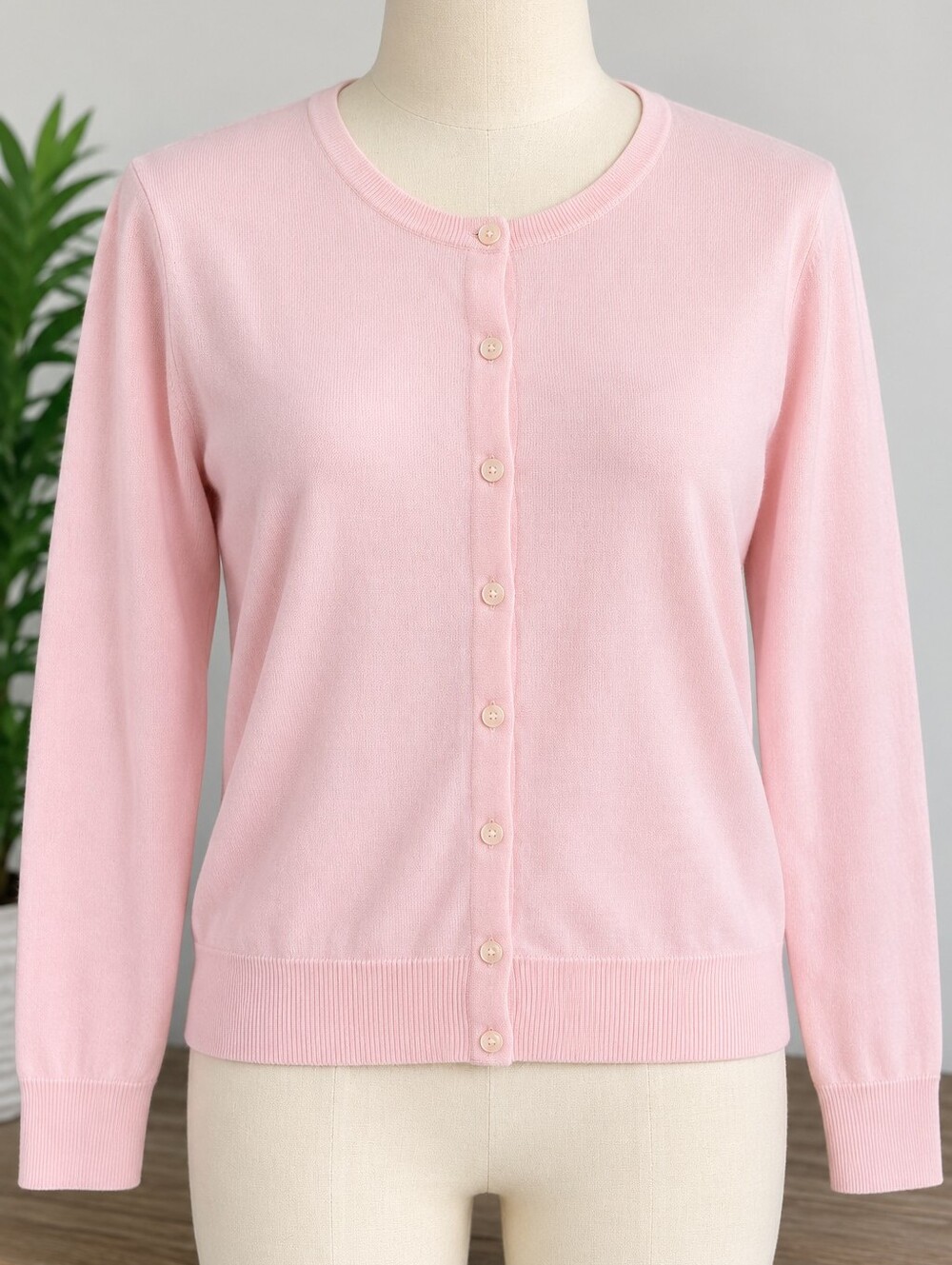 croft & barrow Light Pink Button-Front Crewneck Cardigan